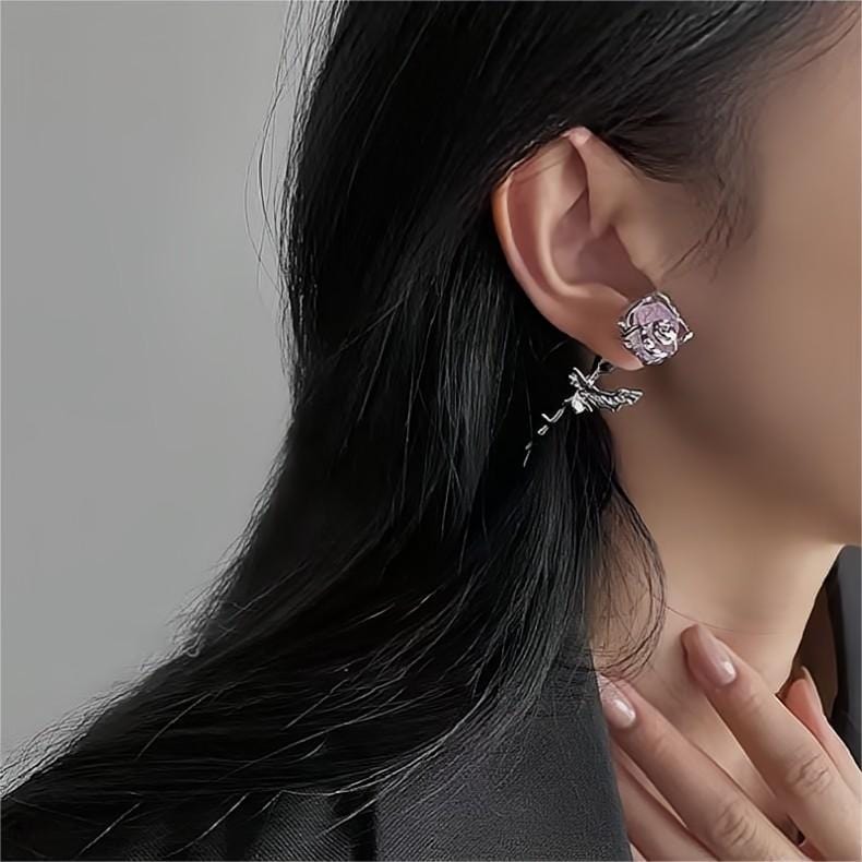 Geometric Purple Agate Rose Earrings - ArtGalleryZen