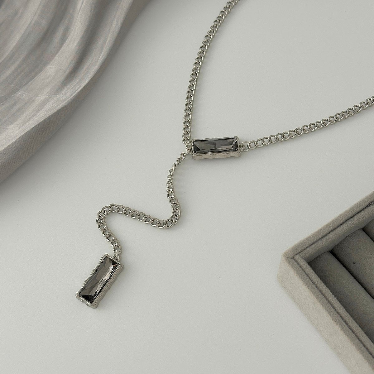 Geometric Rhinestone Charm Y Necklace - ArtGalleryZen