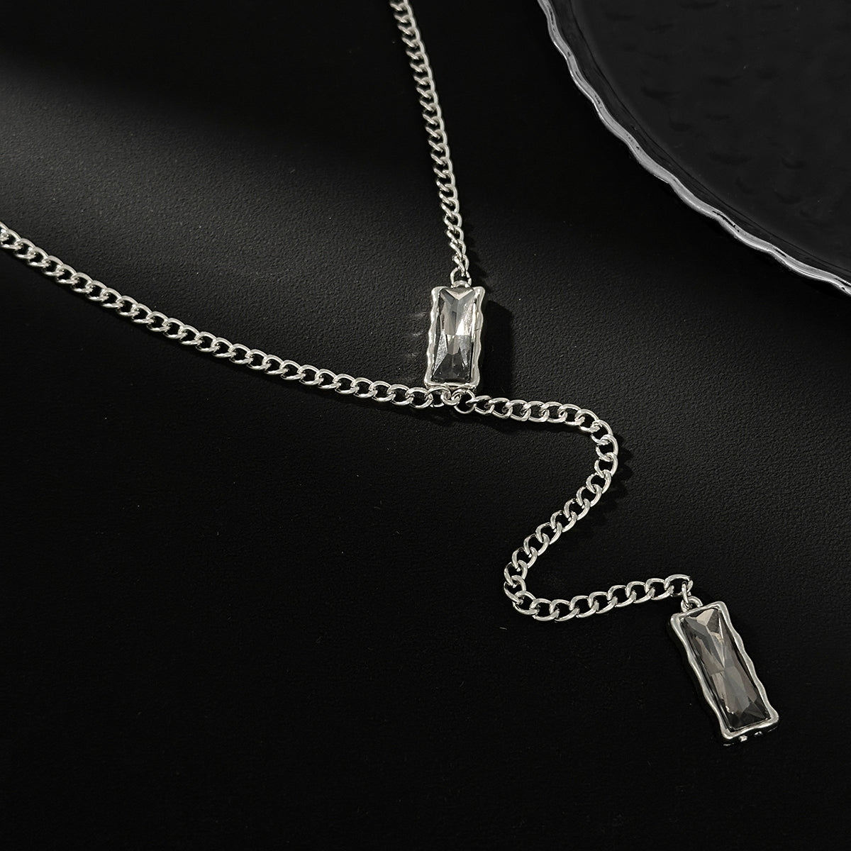 Geometric Rhinestone Charm Y Necklace - ArtGalleryZen