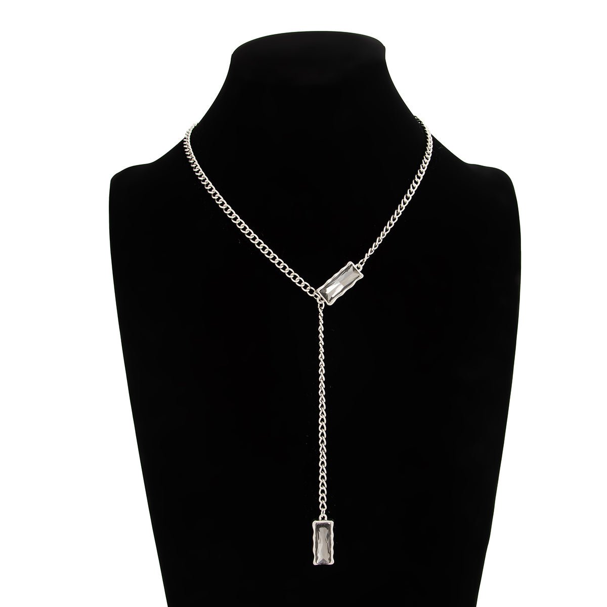 Geometric Rhinestone Charm Y Necklace - ArtGalleryZen