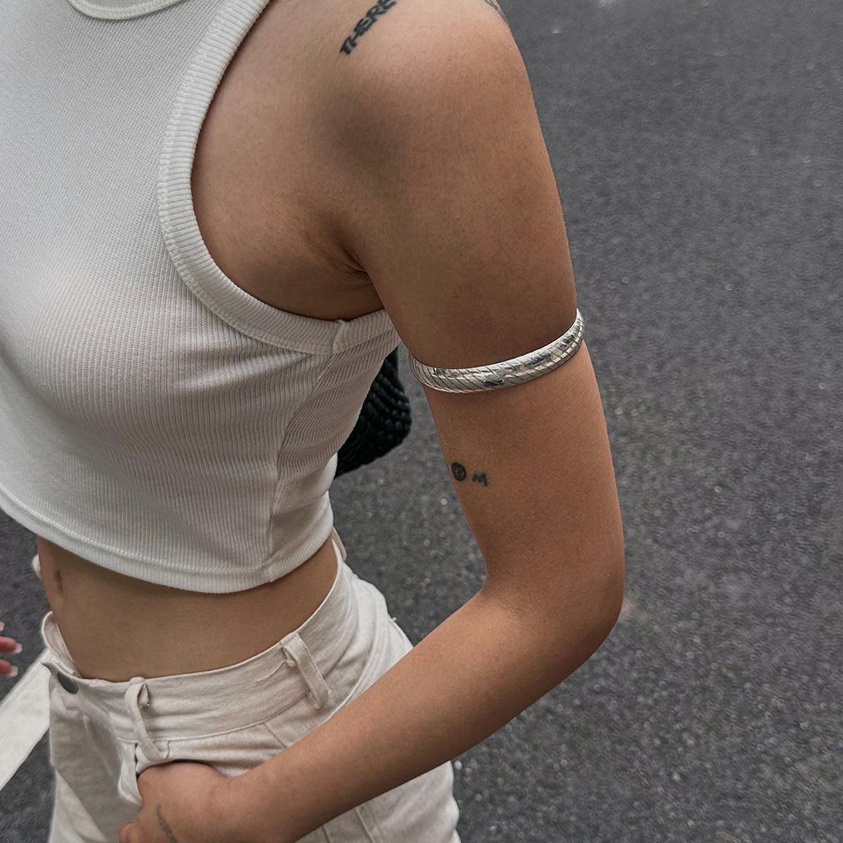 Geometric Silver Plated Striped Arm Cuff - ArtGalleryZen