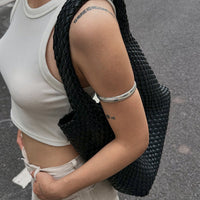 Thumbnail for Geometric Silver Plated Striped Arm Cuff - ArtGalleryZen