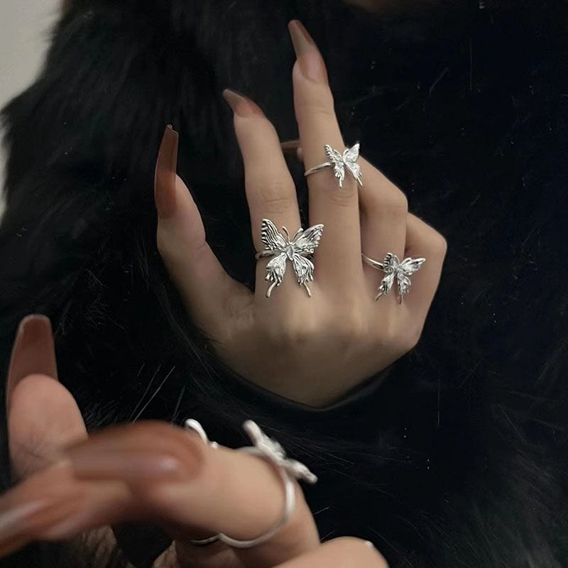 Geometric Three Butterflies Ring Set - ArtGalleryZen
