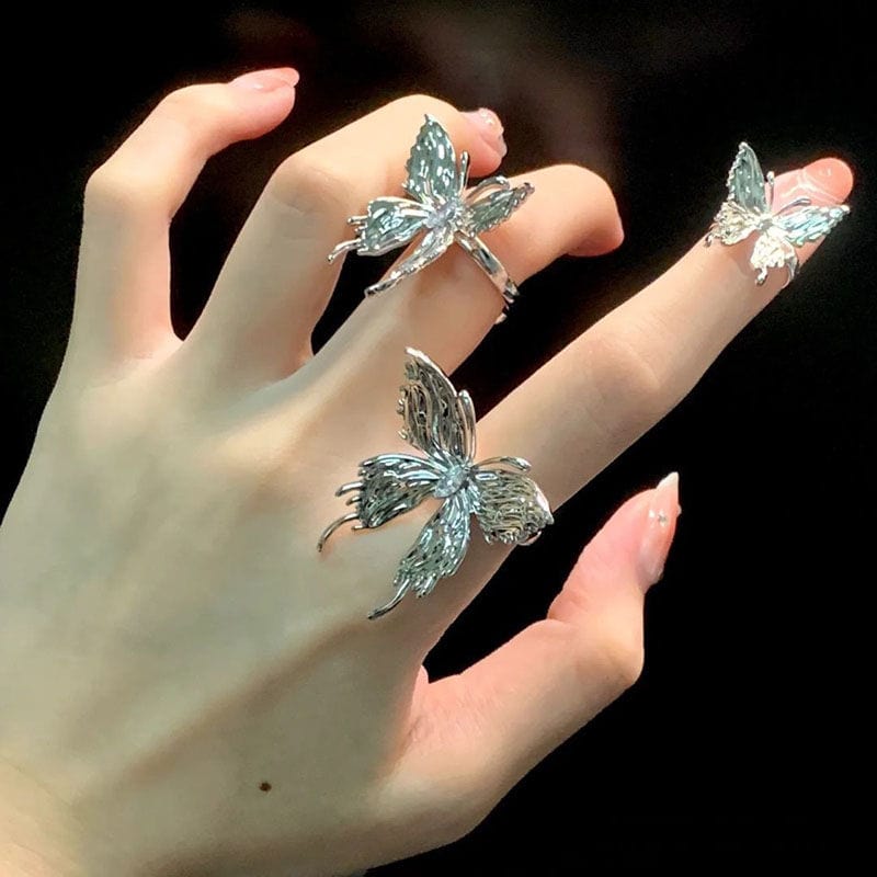 Geometric Three Butterflies Ring Set - ArtGalleryZen