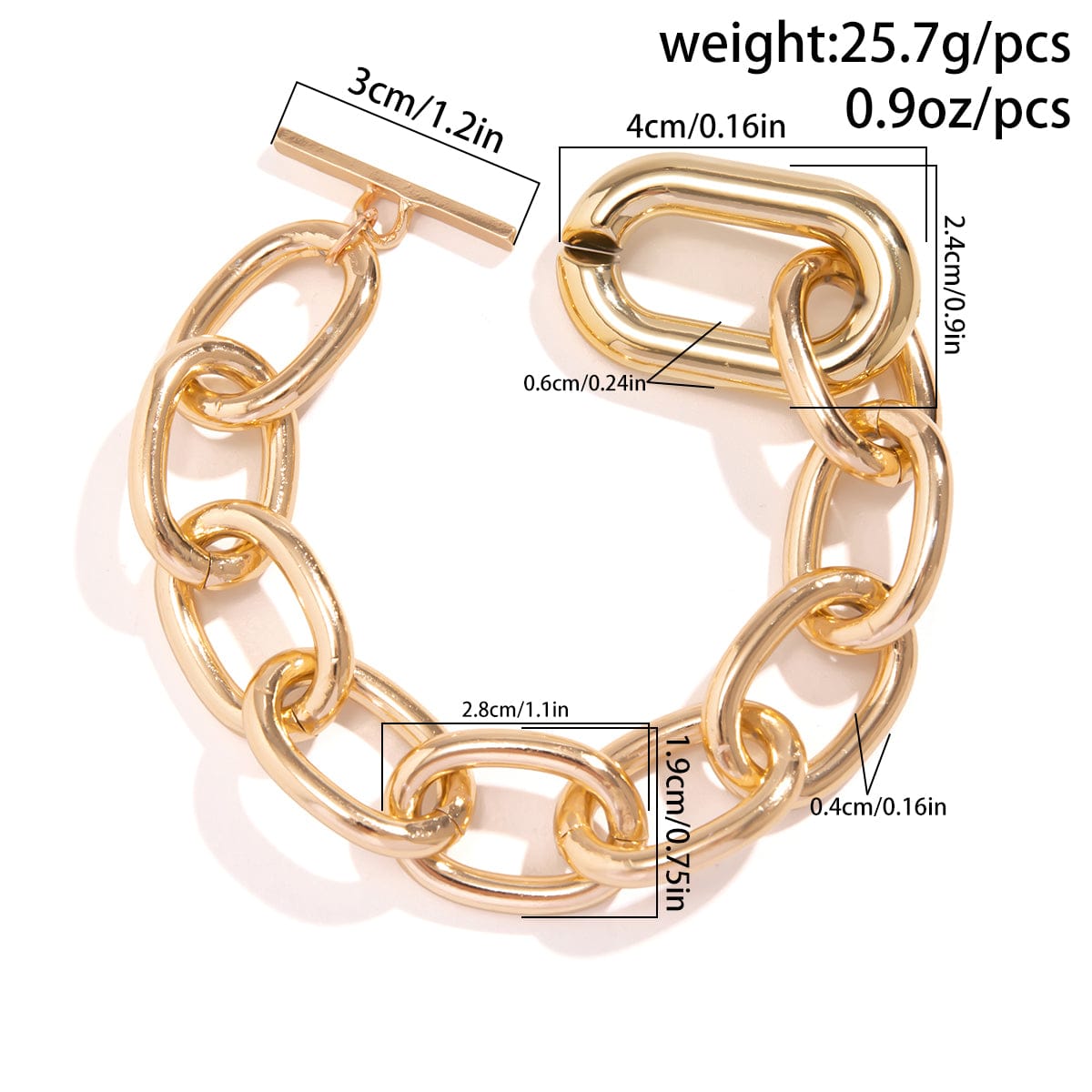 Geometric Rectangle Toggle Clasp Cable Chain Bracelet - ArtGalleryZen