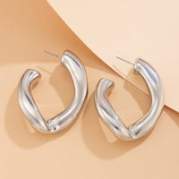 Thumbnail for Geometric Twisted Chunky Open Hoop Stud Earrings - ArtGalleryZen
