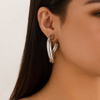 Thumbnail for Geometric Twisted Chunky Open Hoop Stud Earrings - ArtGalleryZen