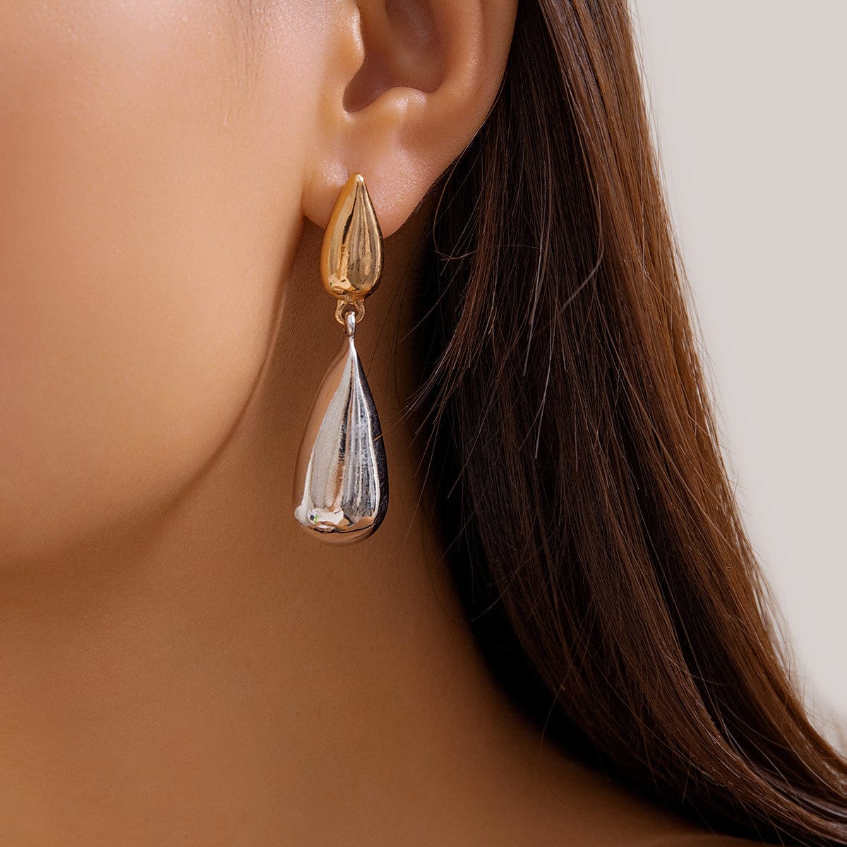 Geometric Two Tone Double Waterdrop Dangle Earrings - ArtGalleryZen