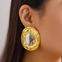 Thumbnail for Geometric Two Tone Metal Glossy Oval Earrings - ArtGalleryZen