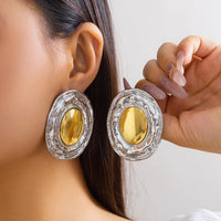 Thumbnail for Geometric Two Tone Metal Glossy Oval Earrings - ArtGalleryZen