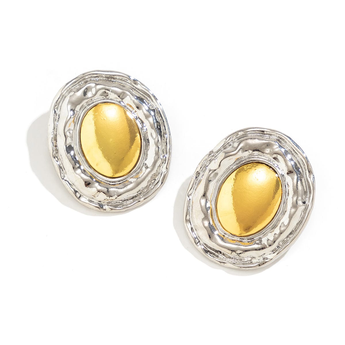 Geometric Two Tone Metal Glossy Oval Earrings - ArtGalleryZen