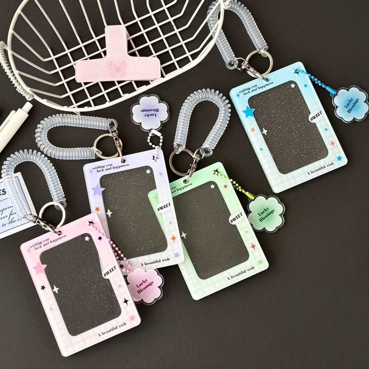 Glitter Lucky Blessings Kpop Keychain Acrylic Photocard Holder - ArtGalleryZen