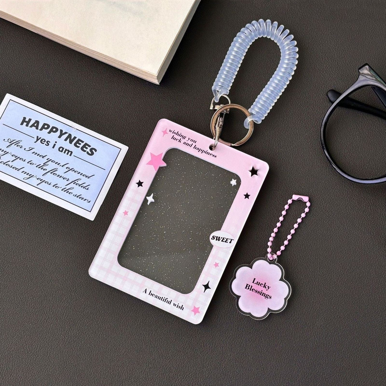 Glitter Lucky Blessings Kpop Keychain Acrylic Photocard Holder - ArtGalleryZen