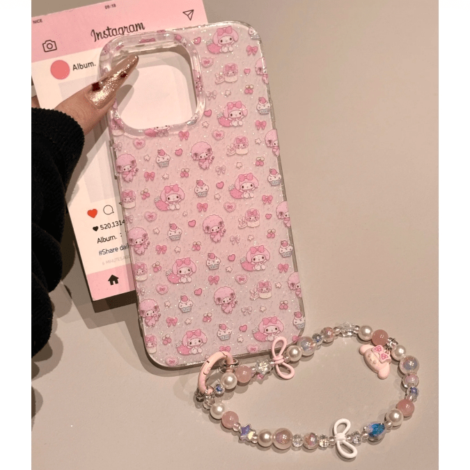 Glitter My Melody My Sweet Piano iPhone Case With Lanyard - ArtGalleryZen