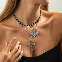 Thumbnail for Gothic 3pcs Cross Skull Butterfly Pendant Crystal Chain Necklace Set - ArtGalleryZen