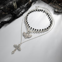 Thumbnail for Gothic 3pcs Cross Skull Butterfly Pendant Crystal Chain Necklace Set - ArtGalleryZen