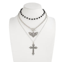 Thumbnail for Gothic 3pcs Cross Skull Butterfly Pendant Crystal Chain Necklace Set - ArtGalleryZen