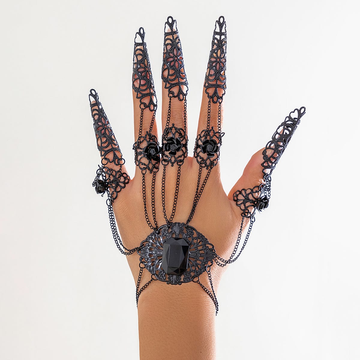 Gothic CZ Inlaid Five Finger Armor Nails Mittens Bracelet - ArtGalleryZen