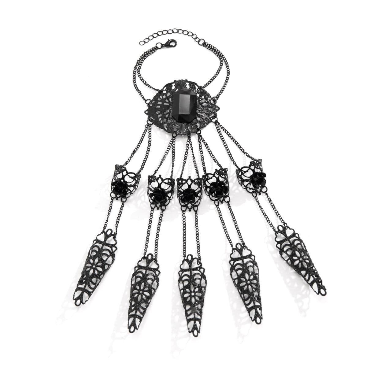Gothic CZ Inlaid Five Finger Armor Nails Mittens Bracelet - ArtGalleryZen