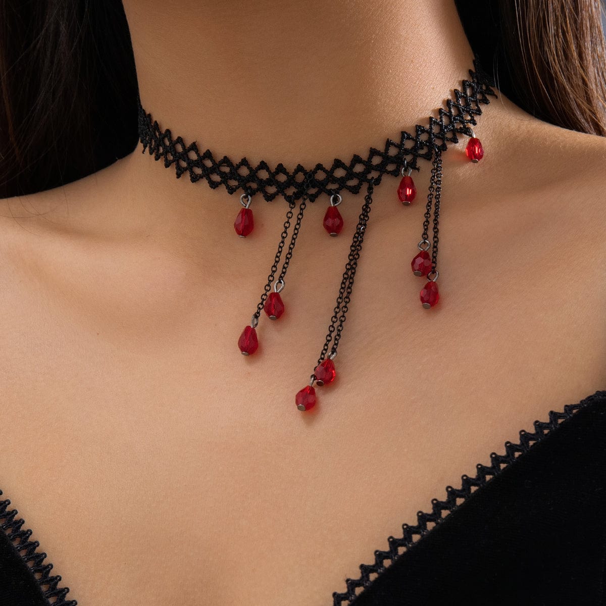 Gothic CZ Tassel Lace Choker Necklace - ArtGalleryZen