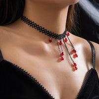 Thumbnail for Gothic CZ Tassel Lace Choker Necklace - ArtGalleryZen