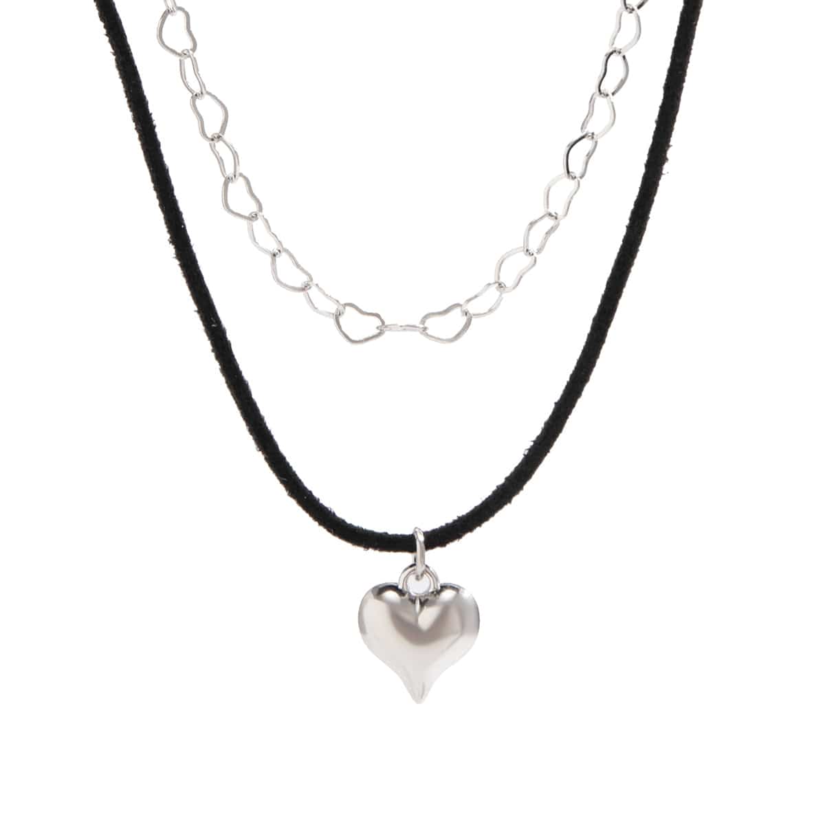 Gothic Layered Love Pendant Fancy Wire Link Choker Necklace Set - ArtGalleryZen