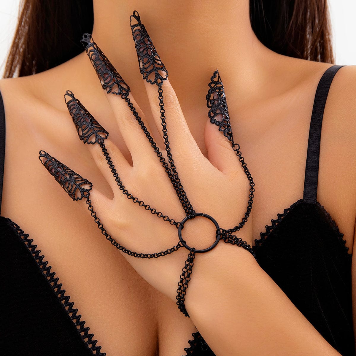Gothic Five Finger Ring Chain Bracelet - ArtGalleryZen