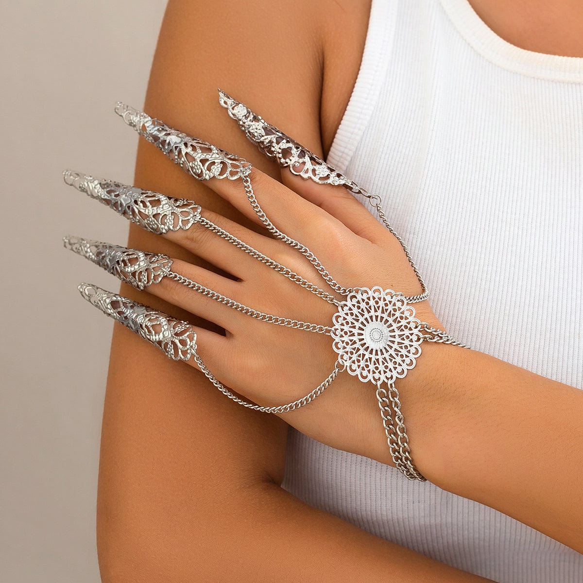Gothic Flower Five Finger Armor Nails Mittens Bracelet - ArtGalleryZen