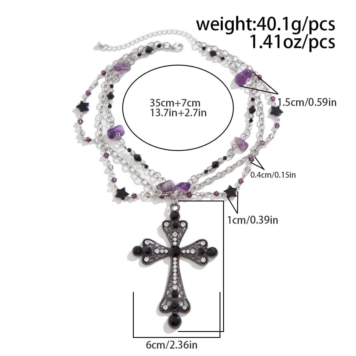 Gothic Layered Cross Pendant Star Crystal Chain Necklace - ArtGalleryZen