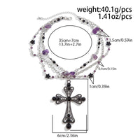 Thumbnail for Gothic Layered Cross Pendant Star Crystal Chain Necklace - ArtGalleryZen