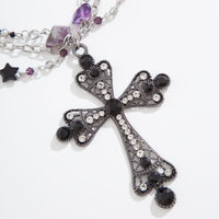 Thumbnail for Gothic Layered Cross Pendant Star Crystal Chain Necklace - ArtGalleryZen