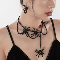 Thumbnail for Gothic Layered Crystal Beaded Spider Necklace Earrings - ArtGalleryZen