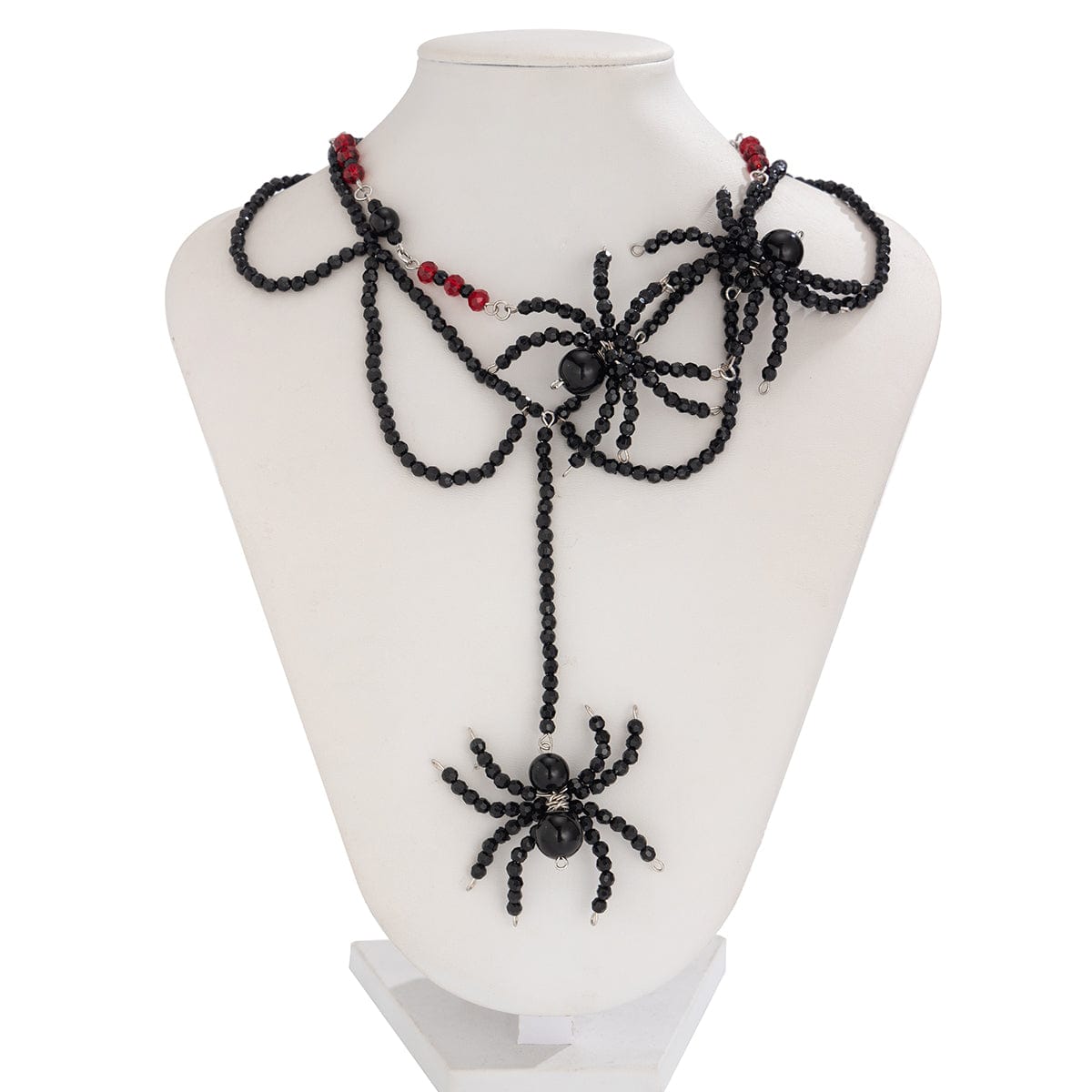 Gothic Layered Crystal Beaded Spider Necklace Earrings - ArtGalleryZen