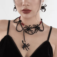 Thumbnail for Gothic Layered Crystal Beaded Spider Necklace Earrings - ArtGalleryZen