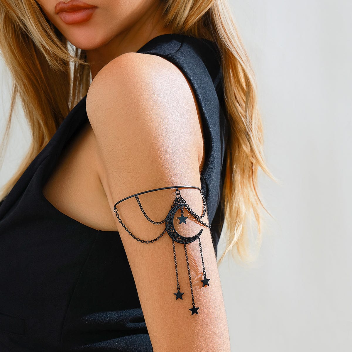 Gothic Layered Moon Star Tassel Arm Cuff - ArtGalleryZen