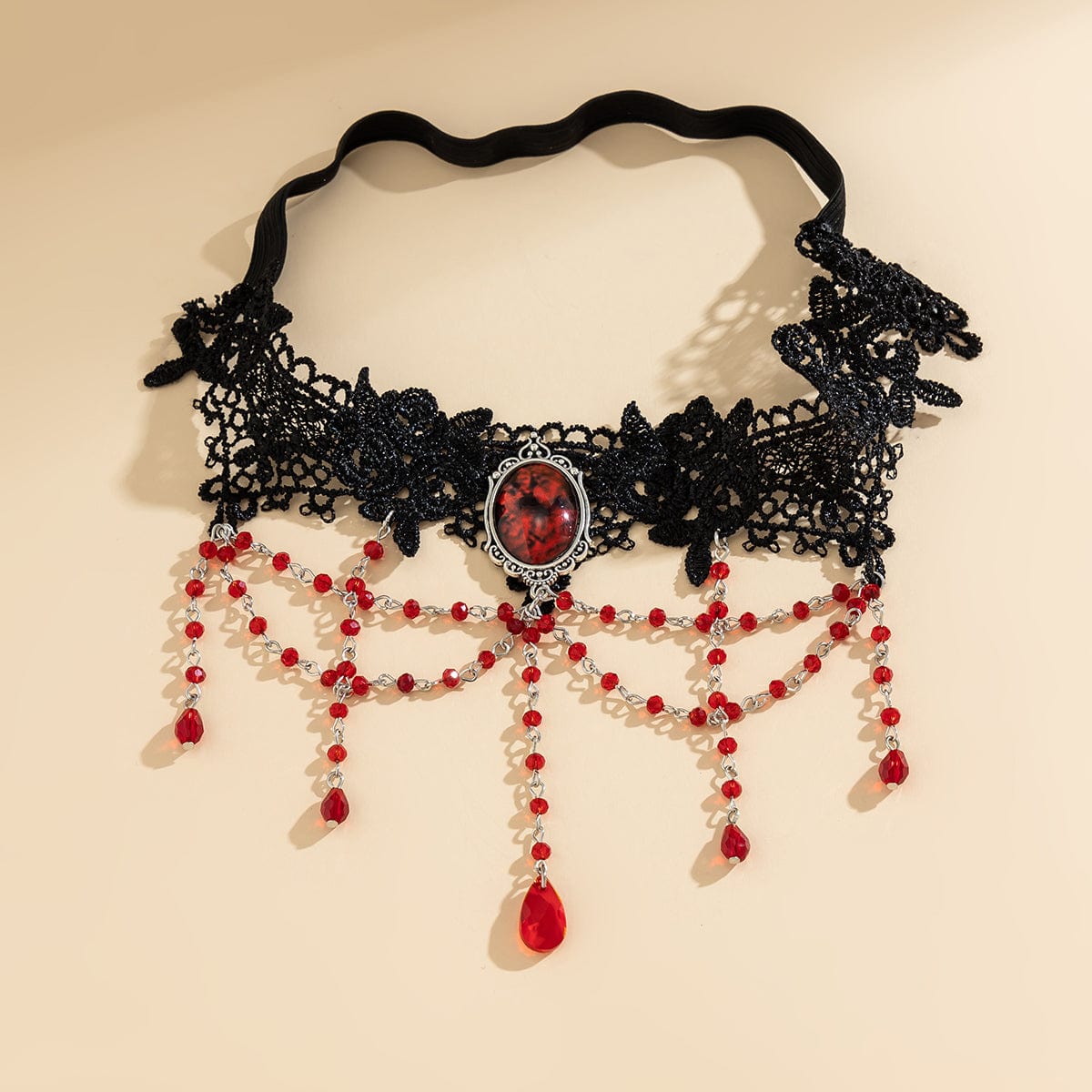 Gothic Layered Red Crystal Beaded Tassel Elastic Lace Thigh Leg Chain - ArtGalleryZen