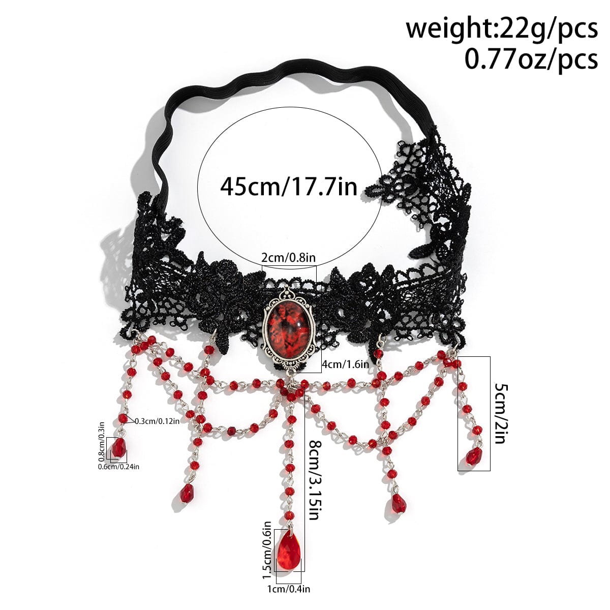 Gothic Layered Red Crystal Beaded Tassel Elastic Lace Thigh Leg Chain - ArtGalleryZen