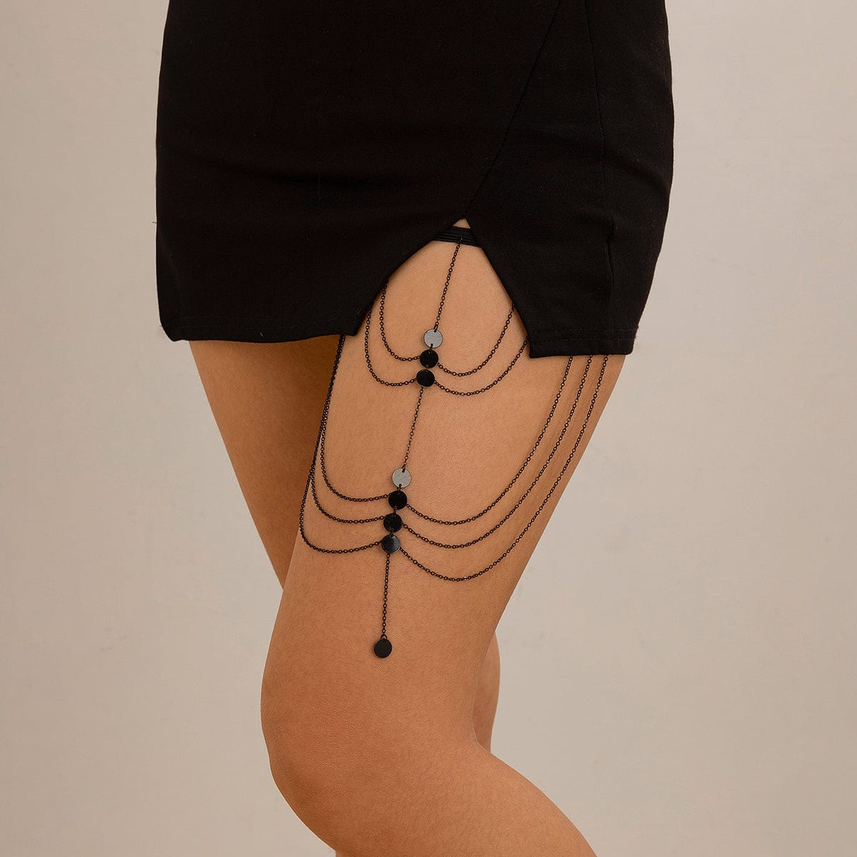 Gothic Layered Sequin Charm Elastic Thigh Leg Chain - ArtGalleryZen