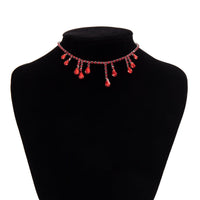 Thumbnail for Gothic Red Waterdrop Tassel Rhinestone Chain Choker Necklace - ArtGalleryZen