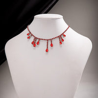 Thumbnail for Gothic Red Waterdrop Tassel Rhinestone Chain Choker Necklace - ArtGalleryZen