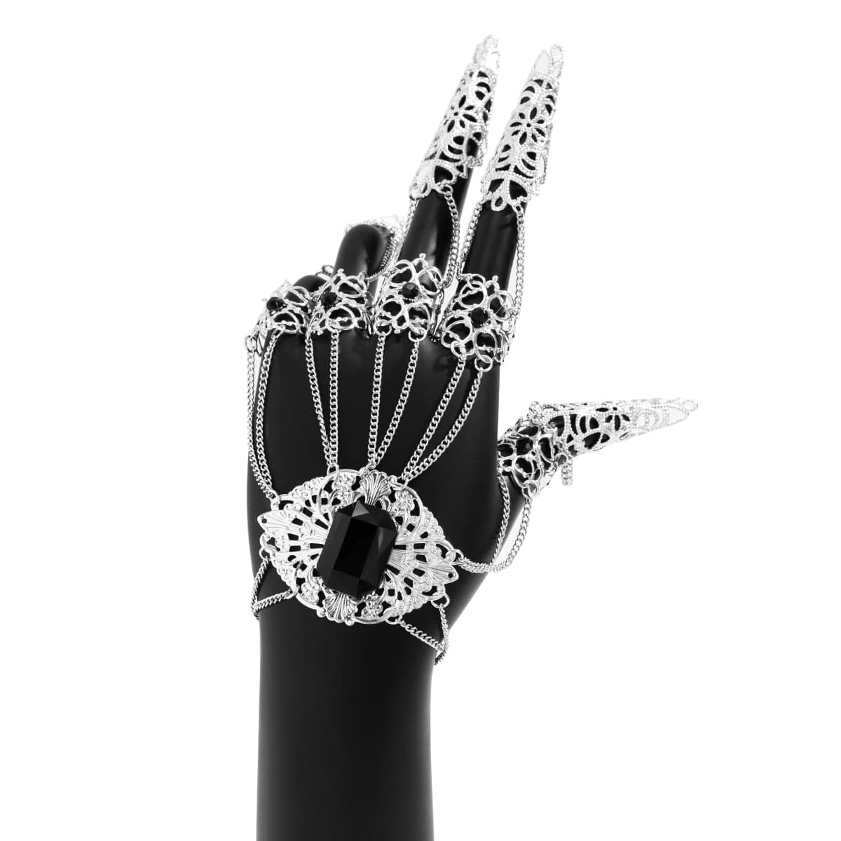 Gothic Rhinestone Inlaid Five Finger Ring Bracelet - ArtGalleryZen