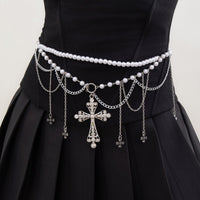 Thumbnail for Gothic Layered Cross Tassel Pearl Waist Chain - ArtGalleryZen