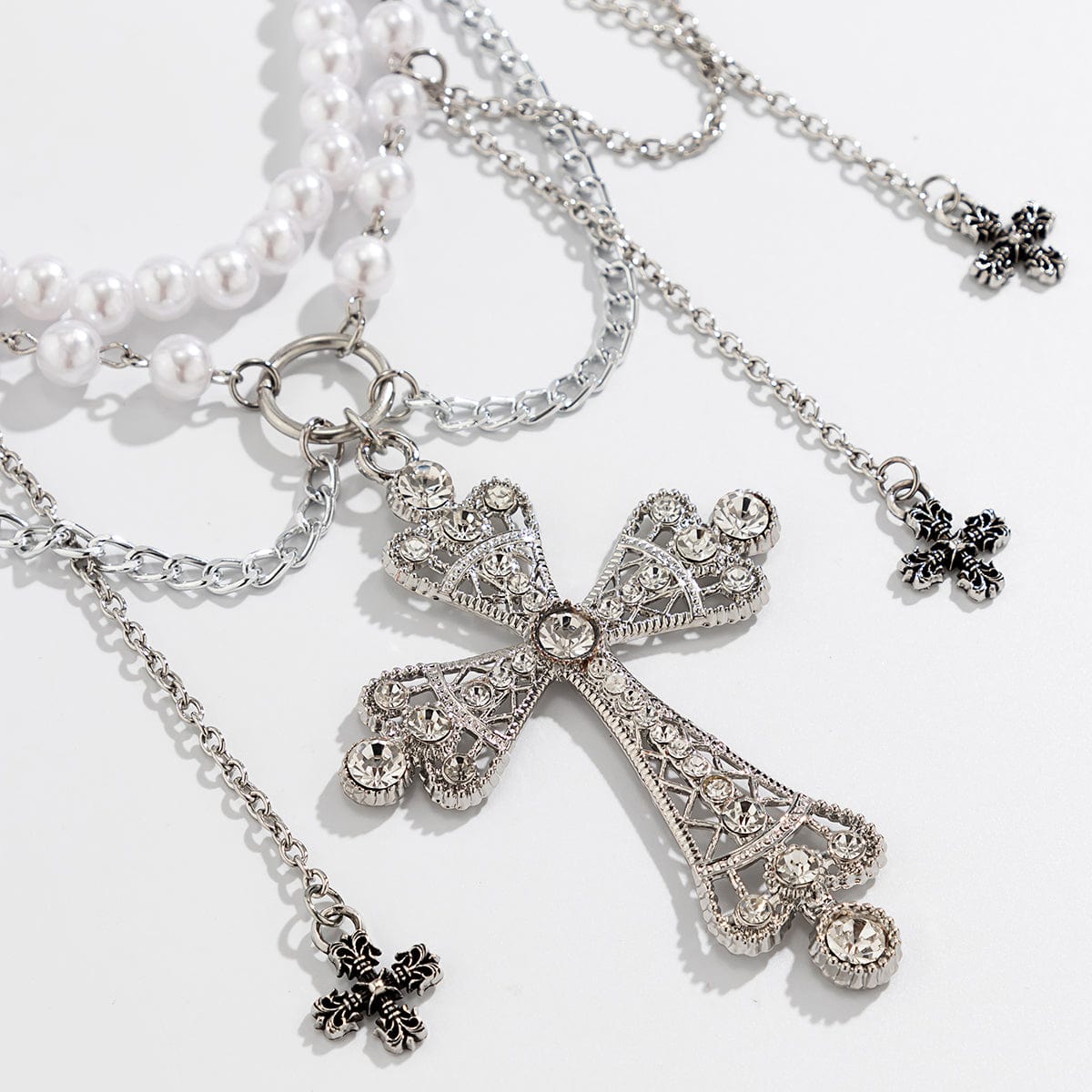 Gothic Layered Cross Tassel Pearl Waist Chain - ArtGalleryZen