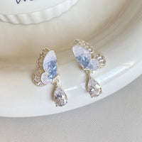 Thumbnail for Gradient Crystal Stone Inlaid Rhinestone Dangle Butterfly Earrings - ArtGalleryZen