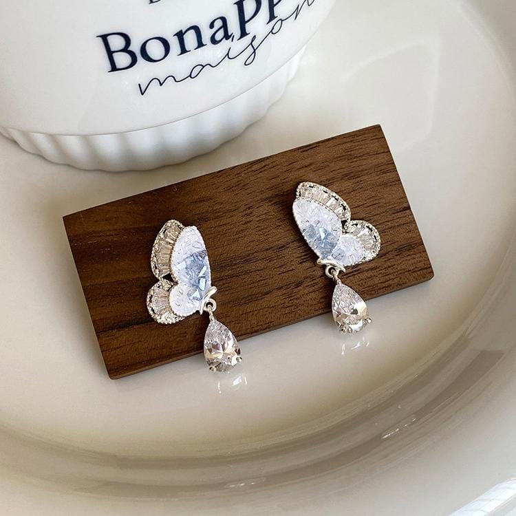 Gradient Crystal Stone Inlaid Rhinestone Dangle Butterfly Earrings - ArtGalleryZen