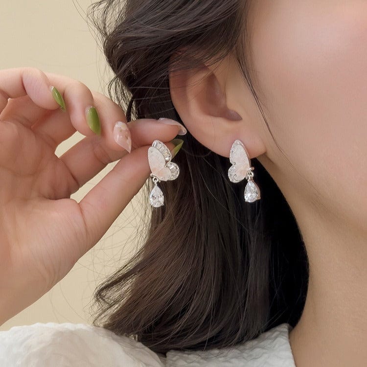 Gradient Crystal Stone Inlaid Rhinestone Dangle Butterfly Earrings - ArtGalleryZen