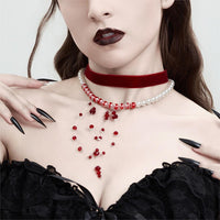 Thumbnail for Halloween 2Pcs Blood Drop Crystal Tassel Pearl Chain Velvet Choker Necklace Set - ArtGalleryZen