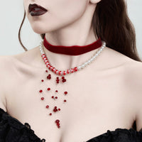 Thumbnail for Halloween 2Pcs Blood Drop Crystal Tassel Pearl Chain Velvet Choker Necklace Set - ArtGalleryZen