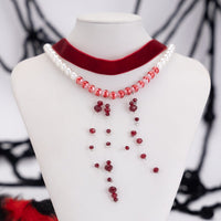 Thumbnail for Halloween 2Pcs Blood Drop Crystal Tassel Pearl Chain Velvet Choker Necklace Set - ArtGalleryZen