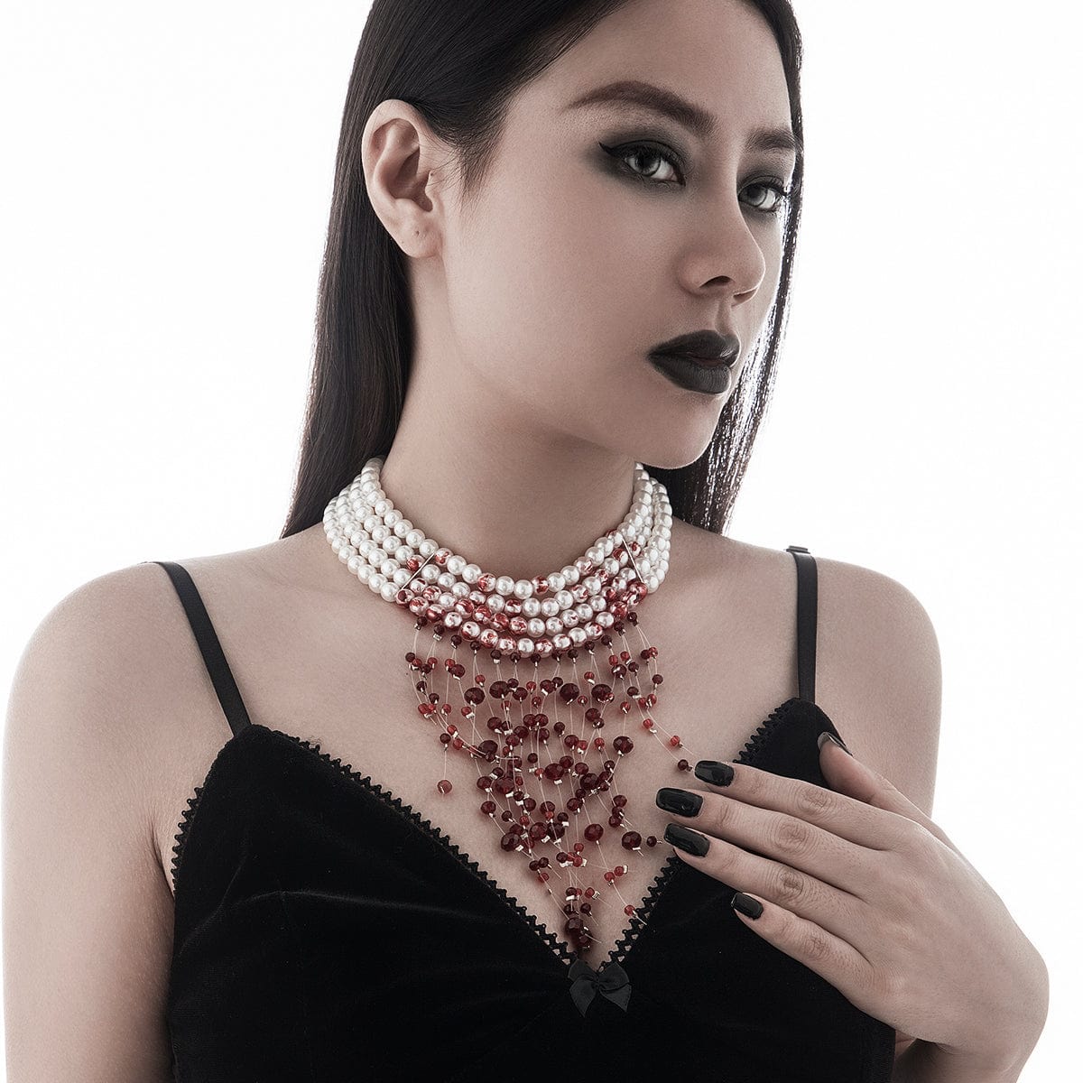Halloween Chunky Crystal Tassel Dripping Blood Pearl Chain Choker Necklace - ArtGalleryZen
